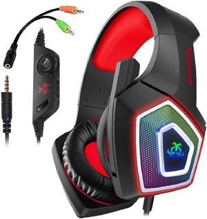 Gaming Headset, Compatible with PS4 Xbox One PC Nintendo Switch Games Laptop Mac, Over-Ear Gaming Headphones with Stereo Surround Sound, Noise Cancellation Mic, RGB Light