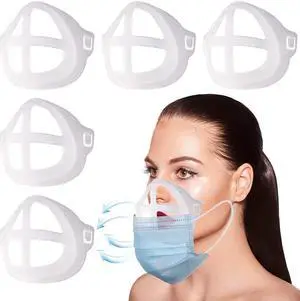 3D Silicone Mask Bracket 5 Pack, for Comfortable Mouth and Nose Wearing by Creating More Space for Breathing Ideal Makeup Saver, Washable Reusable, Translucent