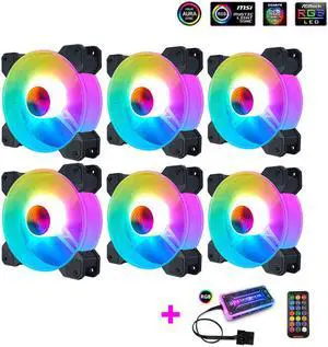 6PCS Computer Case Fan RGB Fans adjustable Colorful Lamp Light for Intel AMD radiator Mute PC 120mm Case Fan Adjust Cooler Fan (6pcs Case Fans with Controller)