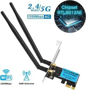 PCI Express WiFi Card, Wireless Network Card AC1200Mbps PCIe Dual Band 5G/2.4G Wireless PCIE WiFi Adapter Network Card for Windows 10/Windows 8/Windows 7