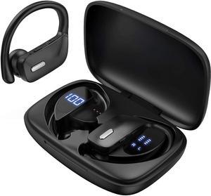 Bluetooth Headphones-True Wireless Earbuds 48Hrs Playtime Earphones TWS Deep Bass Loud Voice Call Over Ear Headset Waterproof with Microphone Smart LED Display for Sports Running Gaming Workout-Black