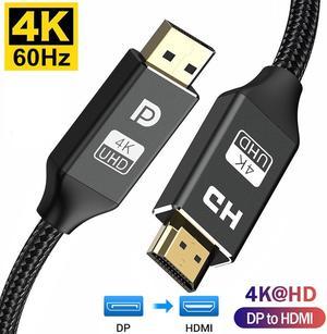 DisplayPort to HDMI Cable 6FT/1.8M, [4K UHD] Uni-Directional Nylon Braided Gold-Plated DP to HDMI Cord Display Port to HDMI Male Connector for Monitor, Projector, Desktop, AMD, NVIDIA, Lenovo, HP