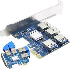 PCIe 1 to 4 Riser Card, Pcie Splitter 1 to 4 PCI Riser Card, 4 Risers into 1 PCI Card, PCIe Risers 1X to External 4 PCI-e USB 3.0 Adapter Multiplier for Bitcoin Miner Device