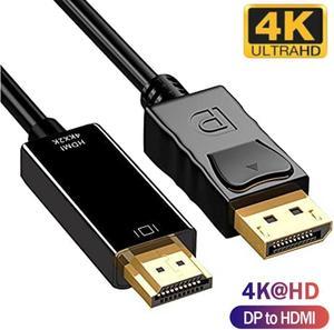 4K DisplayPort to HDMI Cable 6ft / 1.8M, Gold-Plated DP to HDMI Adapter Cable Male to Male Supports Video and Audio Cable 4Kx2K for DP Laptop PC Desktop to Monitor TV Projector, 6 Feet, Black