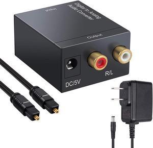 Digital to Analog Audio Converter Digital Optical (SPDIF/Toslink) and Digital Coaxial to Analog 3.5mm AUX and RCA (L/R) Stereo Audio Converter with Fiber