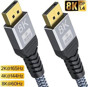 8K DisplayPort Cable 1.4, DP Cable 6.6ft/2M High Speed [8K@60Hz, 4K@144Hz, 2K@165Hz, HDR] DisplayPort to DisplayPort Cable Nylon Braided Compatible Laptop, PC, Gaming Monitor, TV (6.6FT)