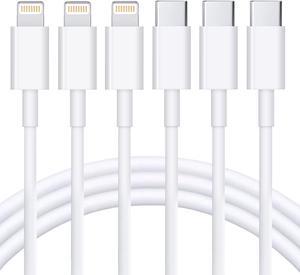 USB C to Lightning Cable 3Pack 6FT/2M [MFi Certified] iPhone Fast Charger Cable USB-C Power Delivery Charging Cord for iPhone 13/12/12 PRO Max/12 Mini/11/11PRO/XS/Max/XR/X/8/8Plus/iPad, White