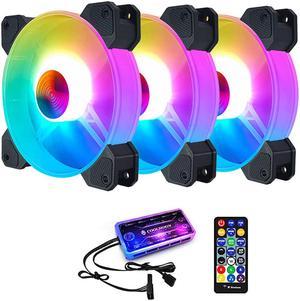 5V 6pin ARGB PC Case Fans,120mm RGB Case Fan with Fan Hub and Remote, Aura SYNC, Music Rhythm, Speed Control, Addressable Fan for Computer Case Chassis DIY Adjust Cooler (3 Case Fan+Music Controller)