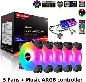 5V 6pin ARGB PC Case Fans,120mm RGB Case Fan with Fan Hub and Remote, Aura SYNC, Music Rhythm, Speed Control, Addressable Fan for Computer Case Chassis DIY Adjust Cooler (5 Case Fan+Music Controller)