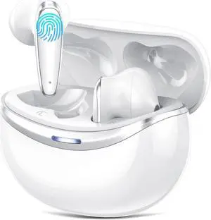 Ture Wireless Earbuds, Bluetooth 5.2 Headphones with ENC Clear Call, 32H Playtime with Changing, IPX7 Waterproof, Stereo Sound Bluetooth Earbuds, Portable for Work/Study/Travel (White)