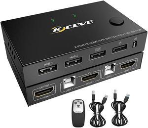 2 Ports HDMI KVM Switch, KVM Switch HDMI 2 Port USB 2.0 Switcher Box 2 in 1 Out HDMI Switch for 2 Computers Share Keyboard and Mouse Support 4K @30Hz, with Remote Control and 2 USB 2.0 Cable