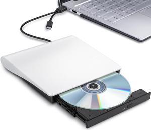 External CD/DVD Drive, 2-in-1 USB 3.0 Type-C CD DVD Burner Portable CD DVD +/-RW Optical Drive Slim CD DVD ROM Rewriter CD/DVD Player Writer Reader for Laptop Desktop PC Windows Linux Mac OS (White)