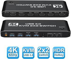 2x2 Dual Monitor HDMI KVM Switch 2 in 2 Out, 4K @60Hz 2 Port Dual Monitor USB 3.0 KVM Switch 1080P USB KVM Switcher HDMI with USB 3.0 port