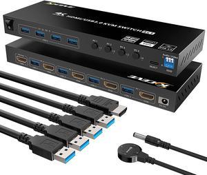 USB 3.0 KVM Switch HDMI 4 Port Support 4K @60Hz RGB 4:4:4, USB Hub HDR EDID, HDMI USB KVM Switch 4 in 1 out and 4 USB 3.0 Port for Keyboard Mouse Printer,with Controller,USB3.0 Cables and HDMI Cable