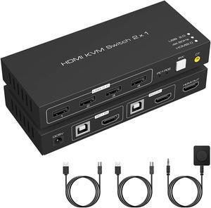 KVM Switch HDMI 2 Port 4K @60Hz, 2 in 1 Out HDMI KVM Switch with 4 Port USB 2.0 for 2 Computers 1 Monitor Share Keyboard Mouse Printer Support Wired-Desktop Controller Including 2 USB 2.0 Cable