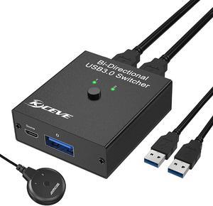 USB 3.0 Switch Selector, Bi-Directional USB Switch 2 in 1 Out / 1 in 2 Out, USB Switcher for 2 Computers Share Keyboard Mouse Scanner Printer, Desktop Controller and 2 USB3.0 Cables Included