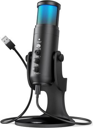 USB Microphone, Professional 3.5mm Jack USB Condenser Microphone with Gain/Echo/VOL Knob for Gaming, Streaming, Recording, Podcast, Voice Overs, Zoom, YouTube, Compatible with Computer/PC/Mac/Windows