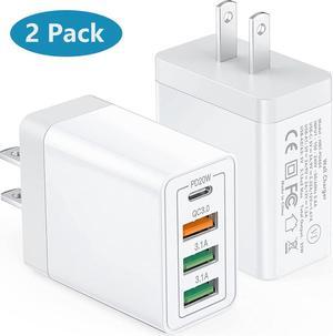 35W USB C Wall Charger Block, 2-Pack 4 Port PD+QC Fast Power Adapter, Type C Charging Brick Cube Plug for i-P-h-o-n-e 11/12/13/14/Pro Max, XS/XR/X, Tablet, Android Smartphones (White)