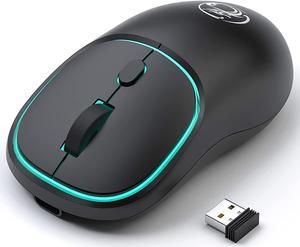 Rechargeable Wireless Mouse, Silent Computer Mouse, Stable 2.4G Wireless Mice with LED Light, Portable Type-C Port Mouse for Windows, Mac, Laptop, Desktop (Black)