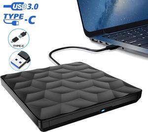 External CD DVD Drive, USB 3.0 Type-C Portable CD DVD +/-RW Drive, Ultra Slim CD DVD Rewriter Burner Writer Portable Optical Disk Drive DVD/CD Burner, Compatible with Laptop PC Windows Linux MacOS