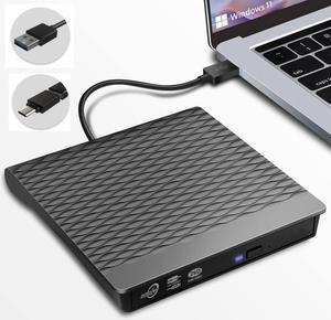 [New Model] External CD DVD Drive, USB 3.0 Type C External CD/DVD Burner, Portable CD ROM Optical Drive Player Reader Disk Disc with Laptop Desktop PC Windows 11/10/8/7, MacOS, Linux