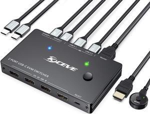 USB Type-C KVM Switch 4K@60Hz, USB C Switch for 2 Computers Share 1 Monitor and 4 USB Devices, Compatible with Thunderbolt 3, with 100 W Power Delivery Option, Wired Remote and 3 Cables Included