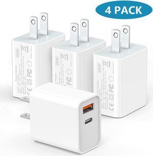 [4 Pack] USB-C Wall Charger, 20W Durable Dual Port QC+PD 3.0 Power Adapter, Double Fast Plug Wall Charging Block for i-P-h-o-n-e 14/14 Pro/14 Pro Max/14 Plus/13/12/11, XS/XR/X etc.. (White)