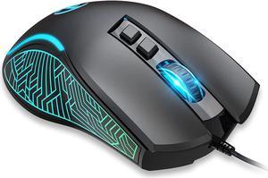 USB Gaming Mouse Wired, Ergonomic PC Gaming Mice with 7 Colors LED Backlit, Gaming Grade Sensor Computer Mouse with Shutton Button, 4 DPI Settings Up to 3600 DPI, for PC, Laptop, Windows MacOS-Black