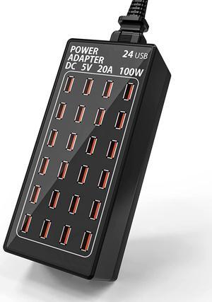24 Ports USB Charging Station, Multiport 100W 24-Port USB Desktop Charging Station USB Charger 24-Ports Element Hub Compatible with iPhone Android All Other USB Enabled Devices