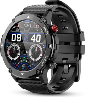 Smart Watch for Men Bluetooth Call (Answer/Make Call) IP68 Waterproof 1.32'' Military Tactical Fitness Watch Tracker for Android iOS with Heart Rate Monitor Outdoor Sports Smartwatch (Black)