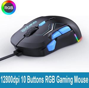 USB Wired Gaming Mouse- 10 Programmable Buttons, 13 Kinds RGB Backlit Modes, 12800 DPI High Precision PC Mice, Right Left Handed Universal Ergonomic Mouse for Laptop Desktop Office Game, Black