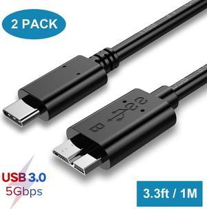 [2 PACK] 3.3ft / 1M Type C to Micro-B Mobile Hard Disk Cable, Micro B USB C 3.0 Cord Hard Disk Data Cable, The Transmission Rate is up to 5 Gbps, Suitable for External Hard disks