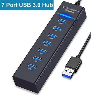 7 Port USB Hub 3.0, USB 5Gbps Data Transmission Hub Splitter 7-Ports, Computer Networking Hubs for Laptop, PC, MacBook, Mac Pro/Mini, PS4/5, XPS, Surface Pro, Galaxy Series, Mobile HDD, and More