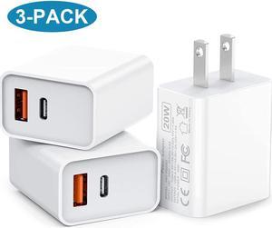 [ 3 PACK ] USB C Wall Charger, 20W Type C Fast Charger+ QC 3.0 USB A Double Port Power Adapter Charger Plug Block for i-Phone 14/13/12/11/Plus/Pro Max/Pro/12 Mini/XS/XR/X/8/7/6/6S Plus, Android Phones
