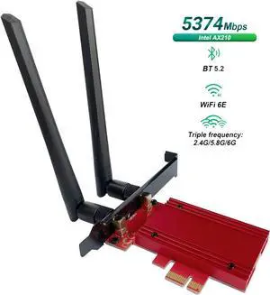 PCIe WiFi 6E Card, AX210 Network Card,Tri-Band 6G/5.8G/2.4GHz, Bluetooth 5.2 (802.11ax) 5400Mbps Wireless Wi-Fi Cards Adapter with MU-MIMO, OFDMA, Support Windows 10/11 (64-bit) for Desktop PC (Red) PCIe WiFi 6E Card, AX210 Network Card,Tri-Band 6G/5.8G/2.4GHz, Bluetooth 5.2 (802.11ax) 5400Mbps Wireless Wi-Fi Cards Adapter with MU-MIMO, OFDMA, Support Windows 10/11 (64-bit) for Desktop PC (Red)