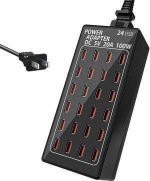 24 Ports USB Charging Station, Multiport 100W 24-Port USB Desktop Charging Station USB Charger 24-Ports Element Hub Compatible with iPhone Android Smartphones and All Other USB Enabled Devices