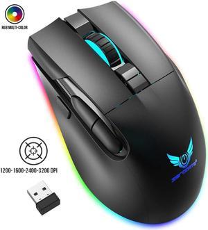 Gaming Mouse Wireless, RGB Gaming Mice with 3200 DPI Adjustable, Computer Gamer Mouse Ergonomic Optical, 7 Buttons, Type C Fast-Charging, 10 Millons buttons life, RGB Gamer Desk Laptop PC Gaming Mouse