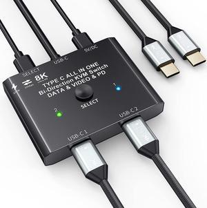 USB-C Switch,Bi-Directional USB C Switcher 2 in 1 Out/1 in 2 Out Type C KVM Switch Supports 8K @60Hz,4K @120Hz Video / 10Gbps Data Transfer/ 100w Power Delivery Compatible with Thunderbolt Device