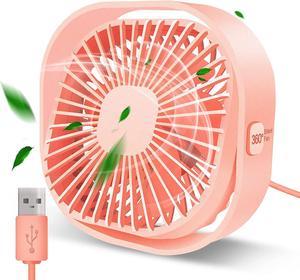 Small USB Desk Fan, 4 Inch Personal Portable Table Cooling Fan 3 Speeds Quiet Mini 360° Rotation Desktop Fan with Cable Powered by USB for Home Office Bedroom Car Outdoor Camping Travel (Pink)