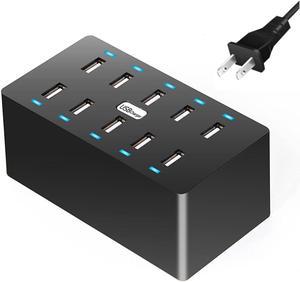 10 Ports Wall USB Charger, 50W 10-Port Family-Sized Desktop USB Rapid Charger,Multiple Charging Station, Compatible with Smartphones and Other USB Charging Devices (Black)