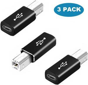 [3 PACK] USB C to B Adapter, USB C Female  to MIDI Male Converter, Compatible with MIDI,Printers, Chromebook Pixel, Electric Piano, Synthesizers and Devices /Laptops with Type-c Port., black