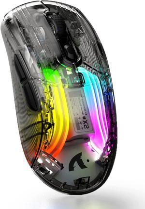 Wireless Gaming Mouse with Full Transparent Design,Tri-Mode 2.4G/USB-C/Bluetooth Mouse, 3D RGB Backlit,Ergonomic Silent Mouse with 7 Buttons, Rechargeable Wireless Mice 2400dpi for Laptop,PC,Mac