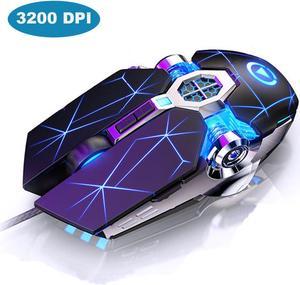 USB Wired Gaming Mouse, 7 Buttons 1200/1600/2400/3200 DPI Adjustable LED Optical Mouse, Computer Mouse Wired Game Mice Silent USB Mouse for PC laptop Gamer