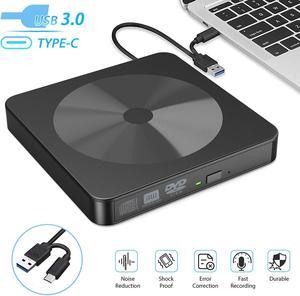 External CD DVD Drive, Portable USB 3.0 & Type-C CD/DVD RW Drive Player Rewriter, External CD/DVD Optice Drive CD DVD Burner Compatible with Laptop Desktop PC Computer for Windows 7/8/10/11 MacOS