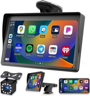 Portable Dash Mount A-p-p-l-e Carplay Display Screen, Wireless Car Play, GPS Navigatin,Bluetooth 5.0 Car Stereo Car Radio 7'' Touch Screen, Night Vision Backup Camera, FM Radio, USB/TF