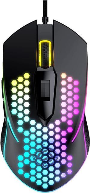 USB Wired Gaming Mouse, Lightweight Wired Mouse Computer Gaming Mice with Rainbow Backlight 6 Buttons 4 Adjustable DPI Portable Mouse for Gamer Windows Mac Laptop PC (Black)