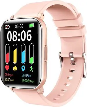 Smartwatch for IOS Android Phones - 1.69" HD Screen Smart Sport Watch, IP68 Waterproof, Heart Rate Monitor, Sleep Tracker, Fitness Tracker, 24 Sports Modes, Long Battery Life (Pink)