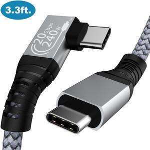 240W USB C to USB C Cable 3.3ft, USB C 3.2 Gen 2 Cable 20Gbps Data, 90 Degree Right Angle Thunderbolt 3 USB C to C Cable, 4K@60Hz Video Cord to Compatible with USB-C MacBook, i-Pad Pro, Monitor etc.