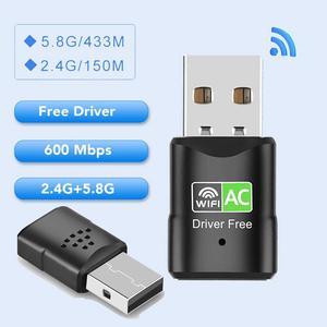 WiFi Dongle, AC600 802.11ac Dual Band 2.4Ghz & 5.8GHz 600Mbps Mini Wireless Adapter Network USB WiFi Adapter for PC Desktop Laptop, Support Windows 11/10/8/7/Vista/XP