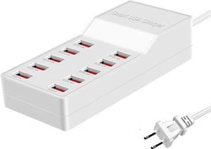 USB Charger Station, 10-Port 50W/10A Multiple USB Charging Station, Multi Ports USB Charger Charging Station for Smartphones, Tablets, and Other USB Devices